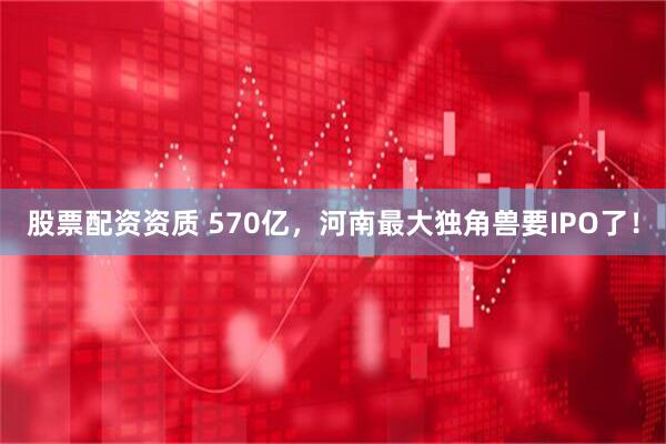 股票配资资质 570亿，河南最大独角兽要IPO了！